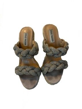 Steve Madden Nude Braided Crystal Wedge Sandals